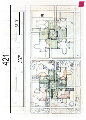 'Expanded Roberts Block' von Frank Lloyd Wright aus 'Frank Lloyd Wright 1885-1916: The Complete Works' [Band 1] von Bruce Brooks Pfeiffer, Herausgeber Peter Gössel, veröffentlicht von Taschen 2011