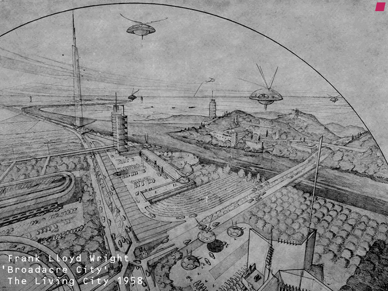 'Broadacre City' The Living City - 1958, von Frank Lloyd Wright aus 'The Drawings of Frank Lloyd Wright' von Arthur Drexler 1962