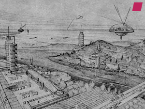 'Broadacre City' für 'The Living City' - 1958, von Frank Lloyd Wright aus 'The Drawings of Frank Lloyd Wright' von Arthur Drexler 1962, Ausschnitt