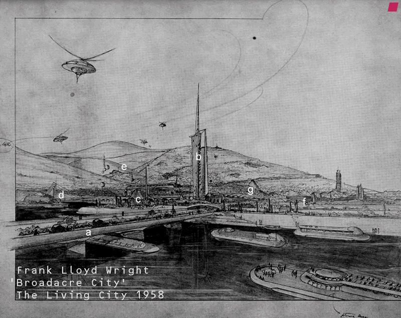 'Broadacre City' The Living City - 1958, von Frank Lloyd Wright aus 'The Drawings of Frank Lloyd Wright' von Arthur Drexler 1962