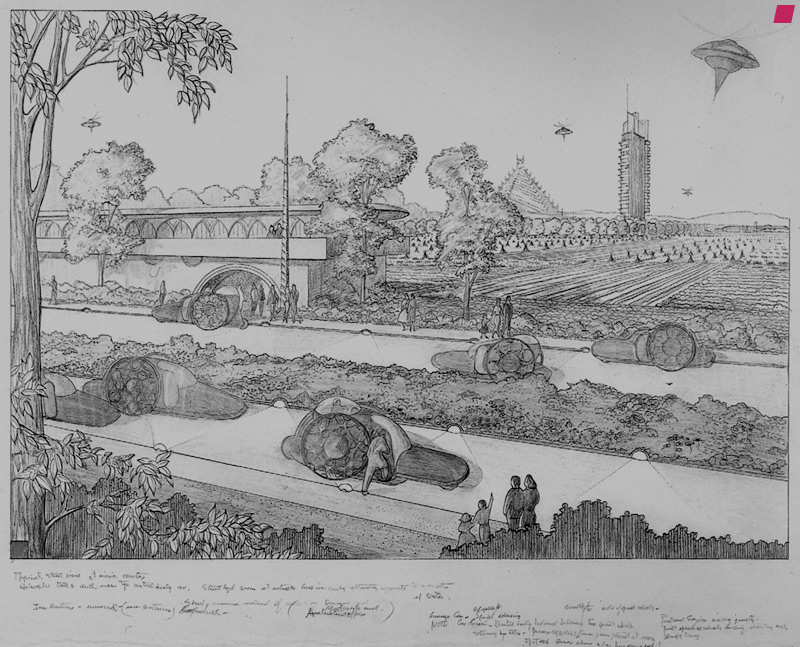 'Broadacre City' The Living City - 1958, von Frank Lloyd Wright aus 'Frank Lloyd Wright: Die Lebendige Stadt' - 1998, David G. De Long (Hrsg.)