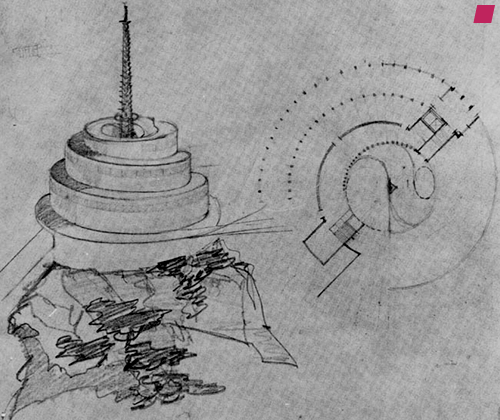 'Gordon Strong Ausflugsziel und Planetarium' Sugar Loaf Mountain, Maryland - 1925, Frank Lloyd Wright  
THE DRAWINGS OF FRANK LLOYD WRIGHT - 1962, Arthur Drexler