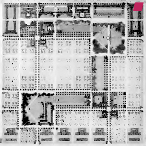 'Plan von Frank Lloyd Wright' bzw. 'Plan außer Konkurrenz von Frank Lloyd Wright' aus 'City Residential Land Development: Studies in Planning: Competitive Plans for Subdividing a Typical Quarter Section of Land in the Outskirts of Chicago', herausgegeben von Alfred B. Yeomans, veröffentlicht von The University of Chicago Press, Dezember 1916