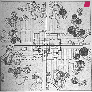 'QUADRUPLE HOUSING, PLAN' von Frank Lloyd Wright, aus 'The Living City' 1958