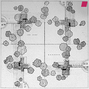 'QUADRUPLE HOUSING, EXTERIOR PLAN' von Frank Lloyd Wright, aus 'The Living City' 1958