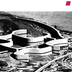 'Planung für Algier, Projekt A [Obus]' von Le Corbusier 1930-34, Modellfoto, Ausschnitt aus 'Le Corbusier 1910-65' Herausgeber Willy Boesiger und Hans Girsberger, veröffentlicht von Birkhäuser 1999