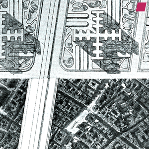 'Voisin Plan' Ausschnitt, abzureißende Viertel und ihr Ersatz im gleichen Maßstab - 1925 von Le Corbusier, 'The City of To-morrow and Its Planning [Urbanisme]' von Le Corbusier, veröffentlicht von J. Rodker, 1987 [Erstveröffentlichung 1925]